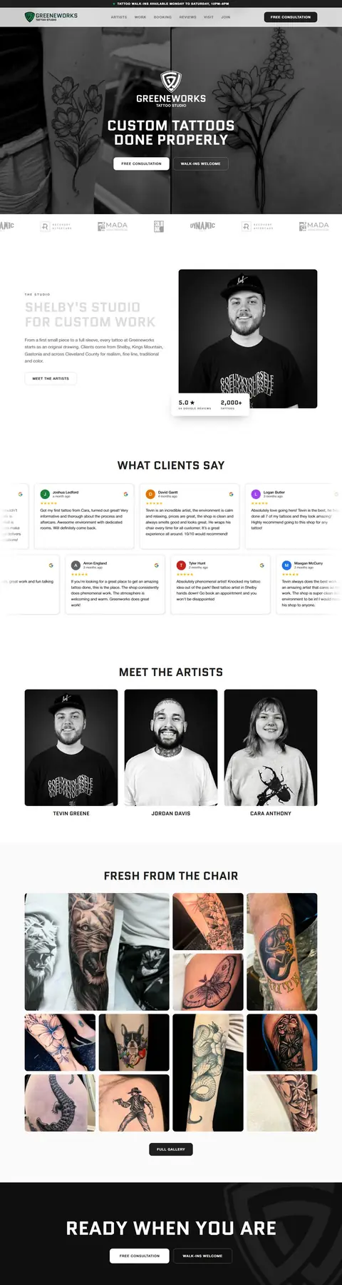 The Greeneworks Tattoo website on a computer