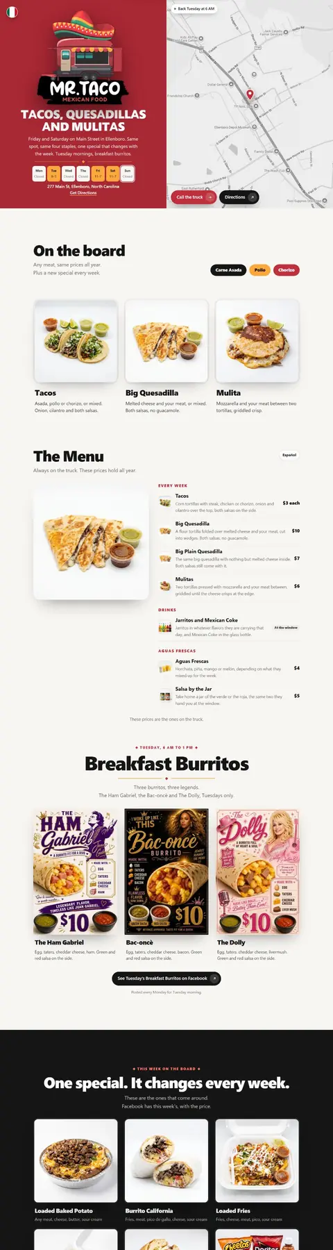 The Mr. Taco website on a computer