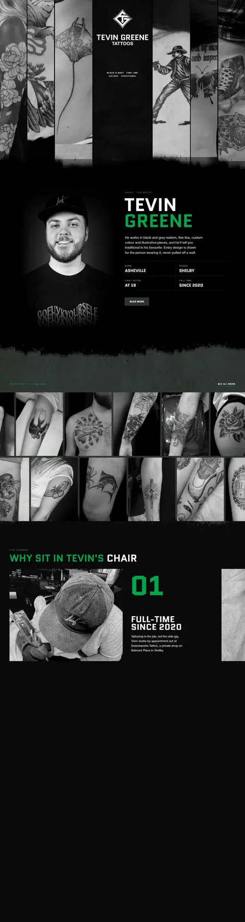The Tevin Greene Tattoos website on a computer