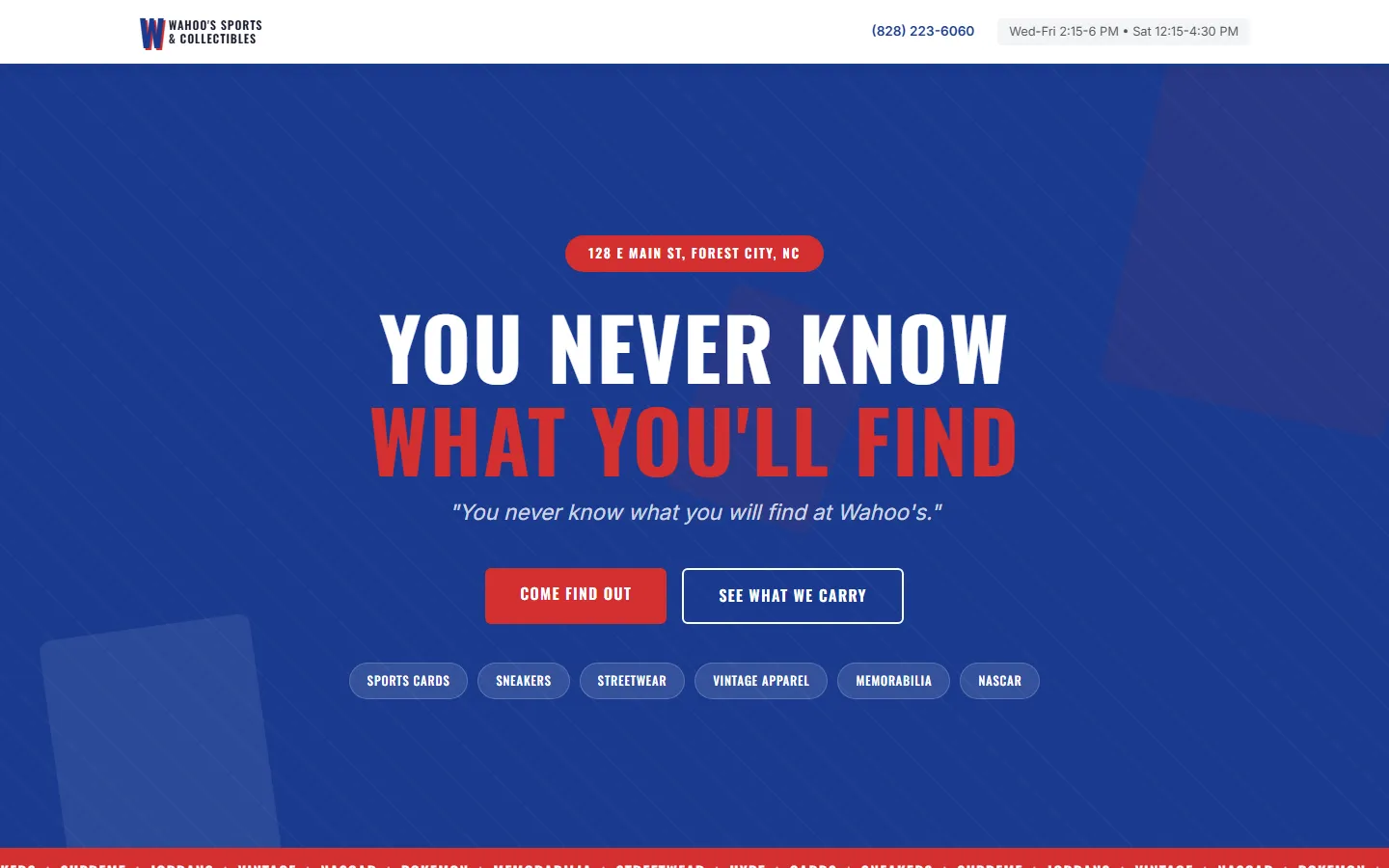 Wahoo's Sports & Collectibles website concept