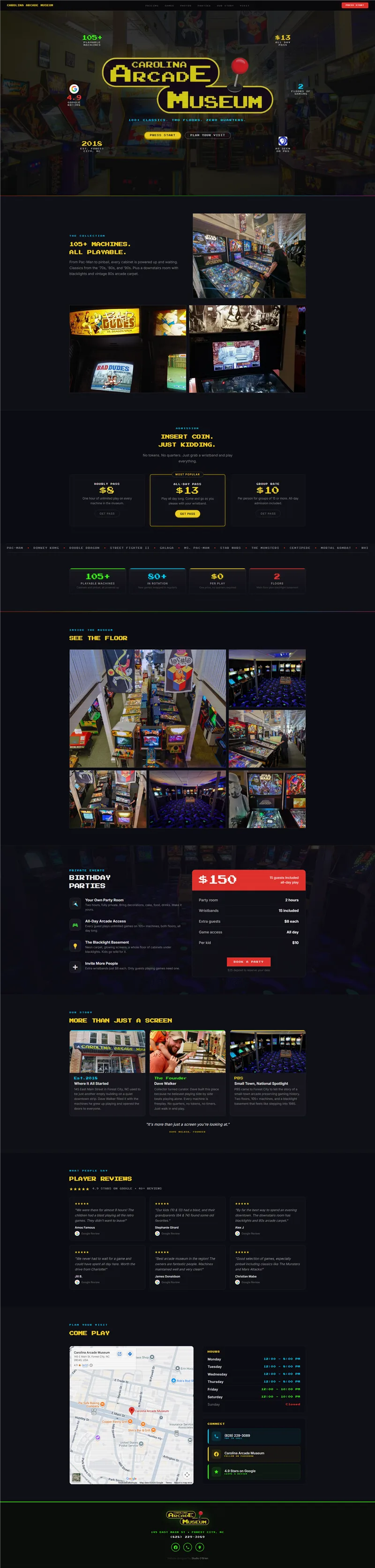 Web development for Carolina Arcade