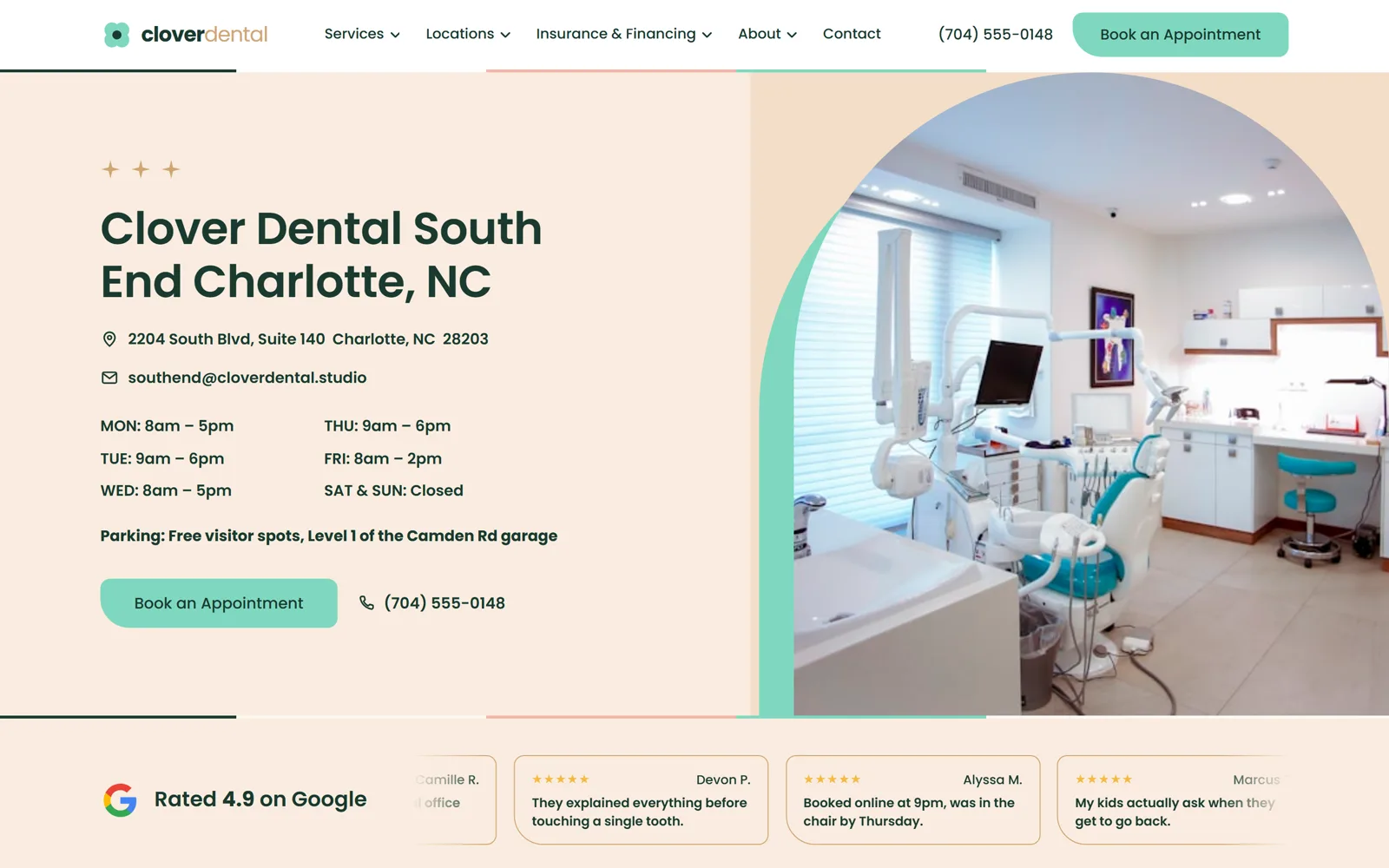 Clover Dental website design by Studio O'Brien