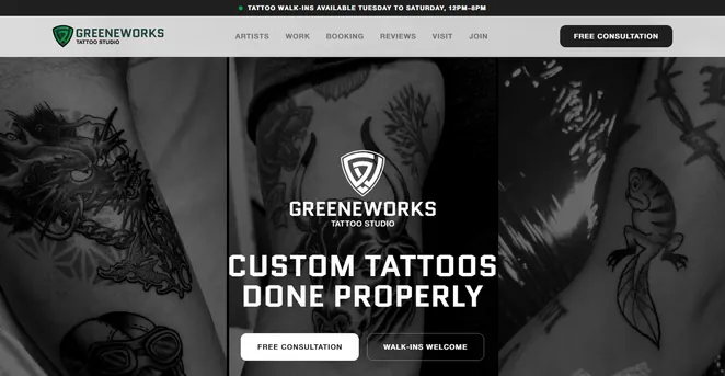 Greeneworks Tattoo website by Studio O'Brien
