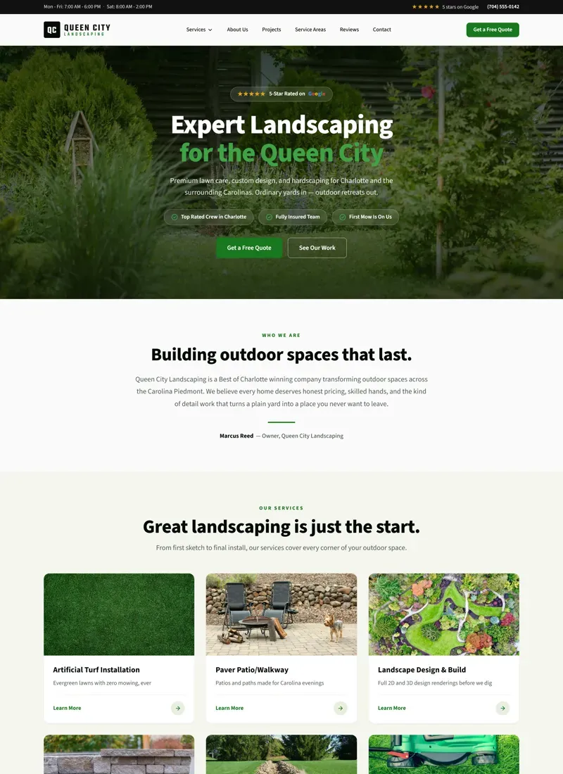 Queen City Landscaping website design by Studio O'Brien